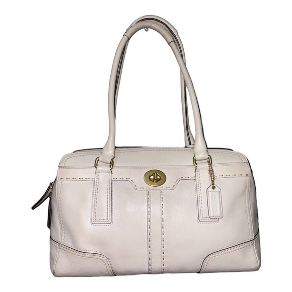 COACH HAMPTON CREAM LEATHER TURNLOCK SATCHEL HANDBAG 11540 - Picture 1 of 16